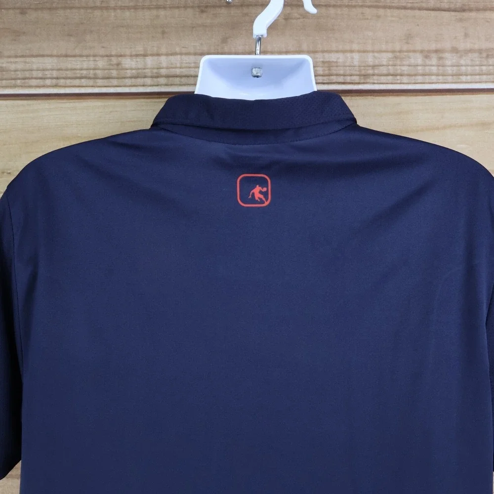 AND1 Activewear Polo Golf Shirt Mens Size L Very Dark Blue Striped Short Sleeves